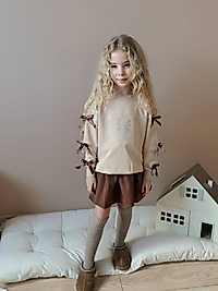 Kurdele Detaylı Kız Çocuk Kombin | Kelebek Desenli Takım