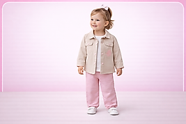 Kız Bebek Ceketli Şık Takım (Pudra Pantolonlu Kombin)