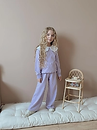 Lila Kız Çocuk Takım | Yaka Detaylı Şık Çocuk Kombin