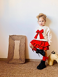 Kırmızı Fiyonklu Etekli Takım