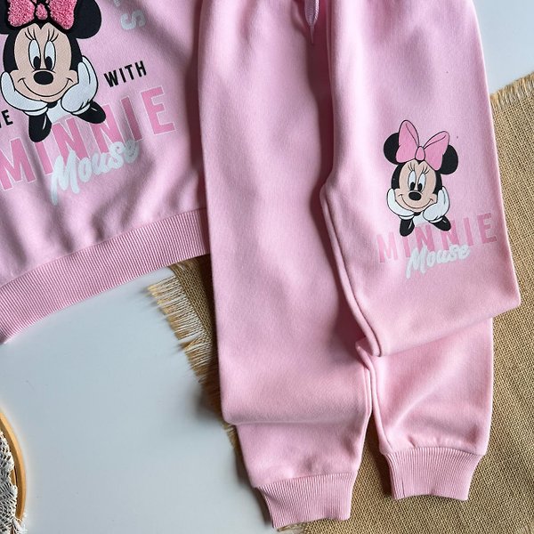Kız Çocuk Pembe Minnie Mouse Baskılı Üç İplik Eşofman Takımı 2-3 Yaş