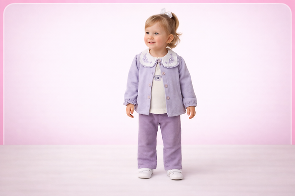 Kız Bebek Lila 3’lü Şık Takım (Hırka + Bluz + Pantolon) 18-24