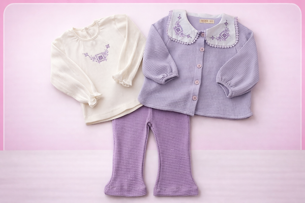 Kız Bebek Lila 3’lü Şık Takım (Hırka + Bluz + Pantolon) 18-24