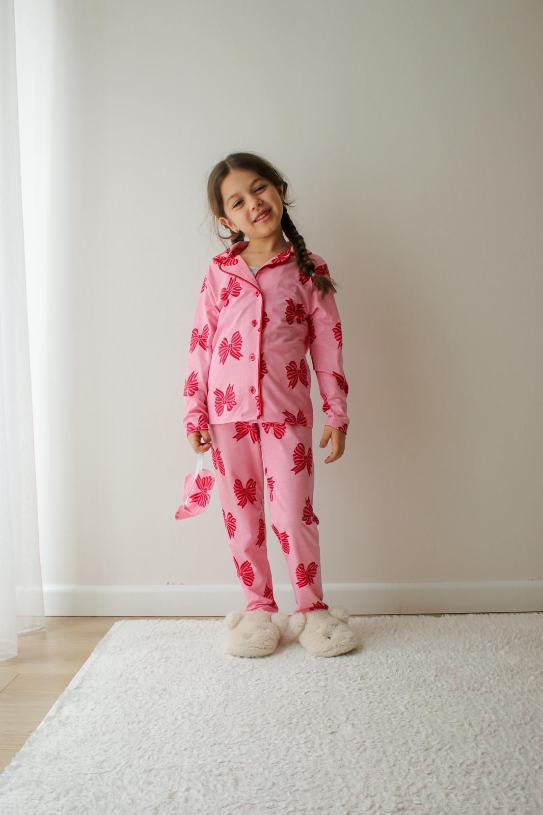 Pembe Kurdeleli Kız Çocuk Pijama Takımı