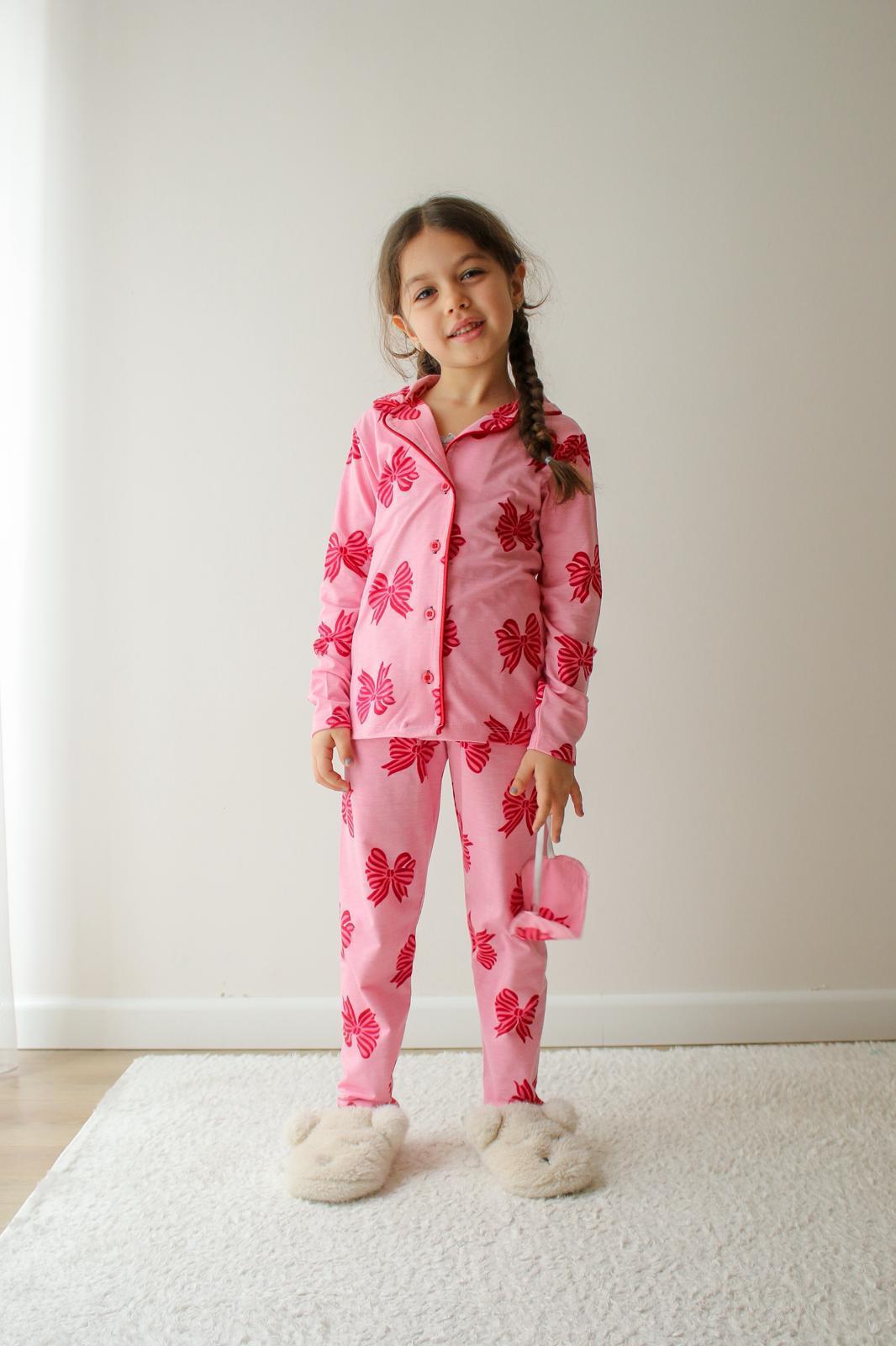 Pembe Kurdeleli Kız Çocuk Pijama Takımı